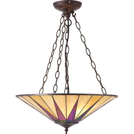 Interiors Dark Star - Sospensione a soffitto a 3 luci grande bronzo, ambra, vetro Tiffany, E27 (1/4)