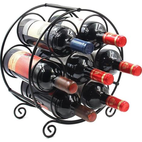 Bottle Racks Wine Shelf Round Storage Holder 7 Bottles Black Metal (1/4)
