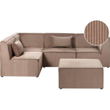 Sofá 4 plazas de pana con otomana asiento moderno derecho beige arena Lemvig