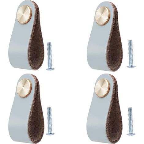 Lot de 4 poignées en cuir vintage pour meubles, portes, tiroirs, armoires, cuisine, salle de bain. (1/5)