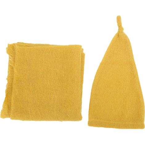 Chapeau et enveloppe tricotés jaunes pour nouveau‑nés – Accessoires photo bébé doux et confortables (1/5)