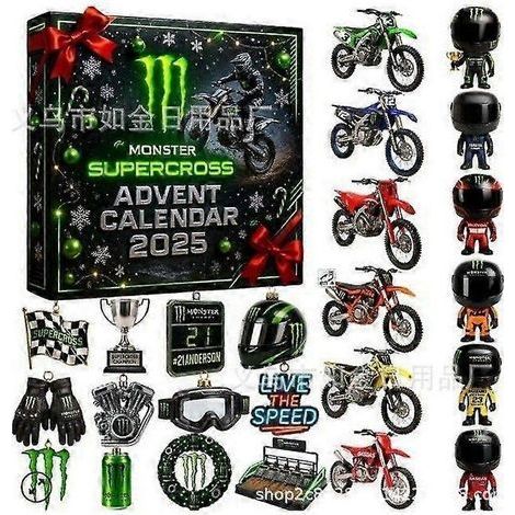 Calendrier de l'Avent Moto 2025 - Compte à rebours de Noël de 24 jours, cadeau idéal pour les passionnés de moto, décoration de Noël en acrylique 2D, sapin de Noël