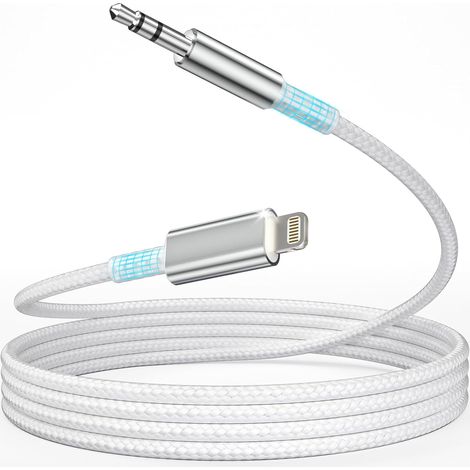 Cable Jack 1,2M Audio Cable Auxiliaire Voiture Cable Jack 3.5mm pour 14/13/12/11/X pour Autoradio/Casque/Enceinte, Argent (1/5)