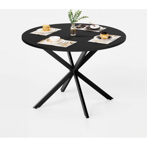 ELVMI Table à manger ronde pour 4 à 6 personnes avec pieds en X réglables, acier et panneau aggloméré noir, Ø 120 cm (1/5)