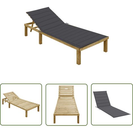 INLIFE Chaise longue avec coussin anthracite Bois de pin imprégné (1/5)