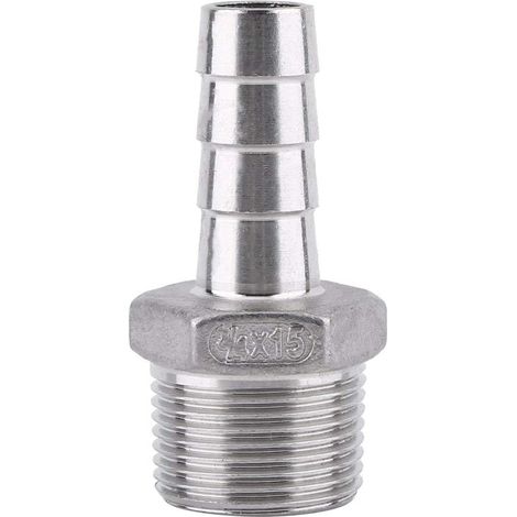 Raccord de Tuyau de Filetage Mâle Raccord de Queue de Tuyau de Barb BSP Acier Inoxydable SS304 (3/4"x15mm) (1/5)
