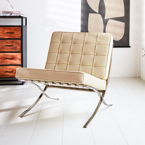 Designer-Sessel aus beigem Premium-Leder Expo