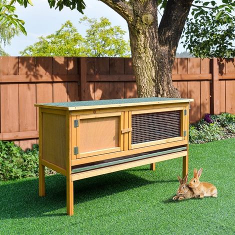 Conigliera in legno con tetto apribile, 2 porte, vassoio estraibile, 115 x 44,3 x 65 cm DESVIAE (1/5)