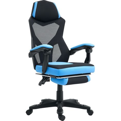 Chaise de jeu inclinable 135° 58x63x112-122 cm bleu et noir avec repose-pieds à hauteur réglable et dossier (1/5)