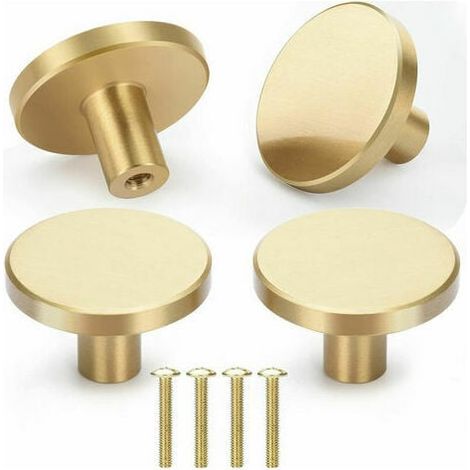 Poignée Ronde - Laiton Massif Brossé Doré - Pour Armoire Placard Tiroir - Diamètre 20 mm Hauteur 33 mm - Lot de 4 (1/3)