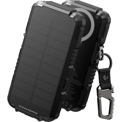 Powerbank Solaire 27 000 mAh avec Charge Rapide 65W PD3.0 & QC3.0, Batterie Externe Portable avec Charge sans Fil, Lampe Torche et Mousqueton (1/4)