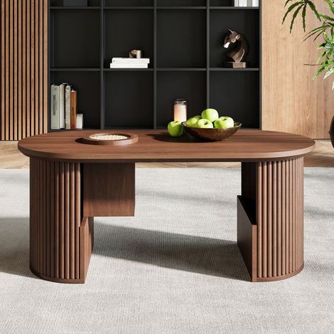 Retro Couchtisch, Moderner Couchtisch, Couchtisch aus Nussbaum, Vertikale Maserung, Offener Stauraum, Wohnzimmermöbel, 105x50x46.5 cm, MDF