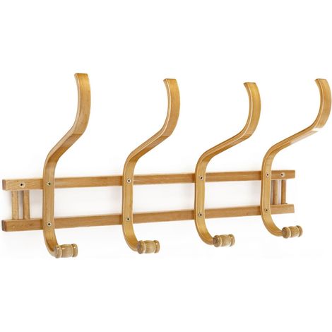 Appendiabiti Attaccapanni da parete Legno Quercia 8 Ganci Appendi Abiti 60x24x26