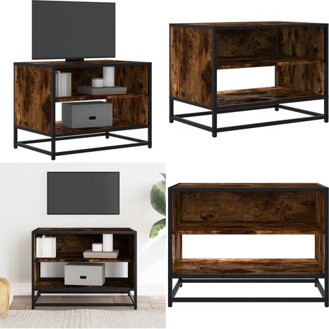 vidaXL Meuble TV chêne fumé 61x40x46 cm bois d'ingénierie et métal (1/5)