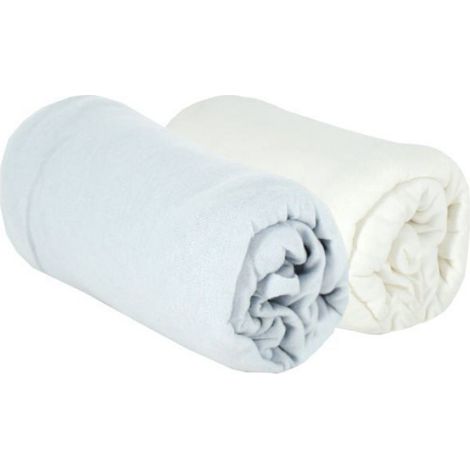 Drap Housse Bebe - 60 x 120 cm - Coton Jersey Cardé 100 % - 130 g/m² - Blanc et Bleu Ciel - Lot de 2 (1/5)