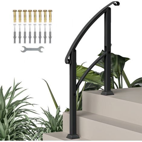 Rampe d'escalier 1 à 3 marches garde-corps pour escalier réglable 0-45° avec kit d'installation 71 x 8 x 148 cm noir (1/5)