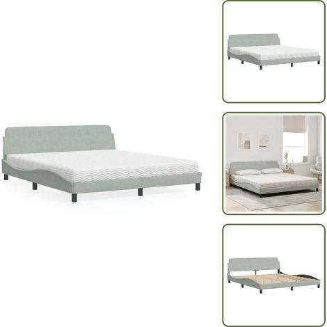 The Living Store Lit avec matelas gris clair 180x200 cm velours - Lit Double - Lit Plateforme - Lit Design - Lit Velours - Literie (1/5)
