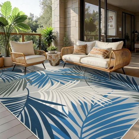 Tapis Intérieur Extérieur Balcon Terrasse 160x230cm Bleu Tapis Salon Lavable Tapis Naturel Sisal pour Chambre à Coucher Cuisine Salle à Manger Jardin Arrière-Cour (1/5)