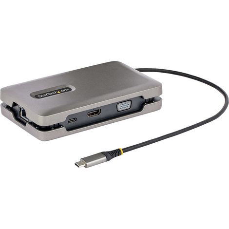 StarTech.com Adaptateur Multiport USB C - Station d'accueil USB C avec Sortie Vidéo USB-C DP Alt Mode/4K HDMI 2.0/VGA - Hub/Dock USB C Double Écran, 100W PD Pass-Through (DKM31C3HVCPD)