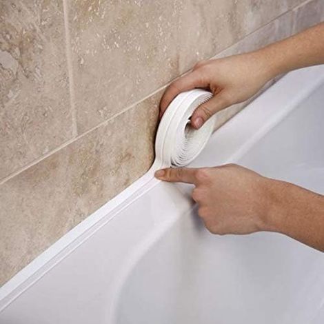 2 Stück Rouleau de Joints Adhesives Cuisine et Salle de Bain Épaisseur 2,2 cm Longueur 3,2 m Blanc (1/4)