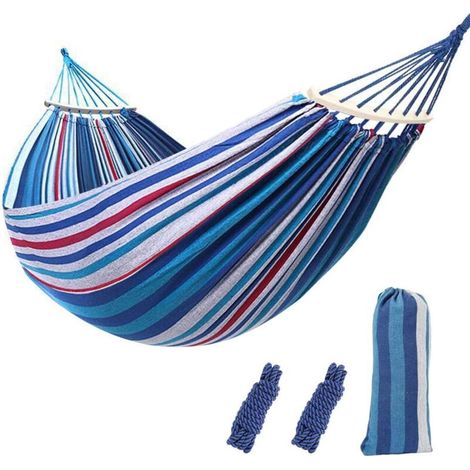 Hamac d'extérieur de Camping, Ultra léger Hamac de Camping, hamac de Jardin Portant 300kg, Hamac de Voyage avec Sangles de Nylon pour Voyage Jardin (Bleu et Blanc)-200 x 150 cm-Fei Yu (1/5)