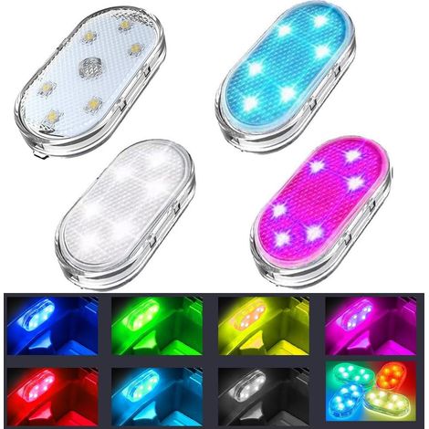 4-teiliges kabelloses LED-Autoinnenraumbeleuchtungsset, 7 Farben, USB-aufladbar, mit 6 superhellen LED-Lichtperlen, Ambientebeleuchtung für den Fahrzeuginnenraum (1/5)