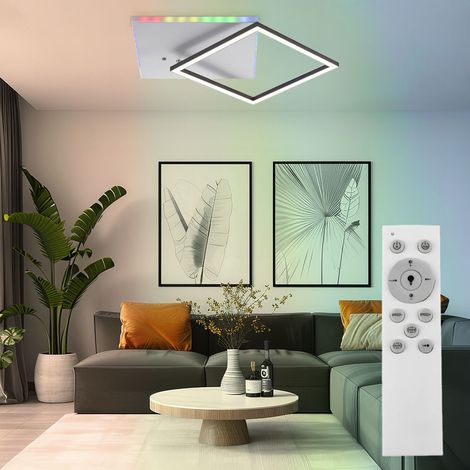 Plafonnier dimmable Lampe de salon Arc-en-ciel Veilleuse Télécommande Plafonnier LED, Mémoire, 1x LED 31W 2200lm 2700-5000 Kelvin, LxlxH 59x49x6 cm (1/5)