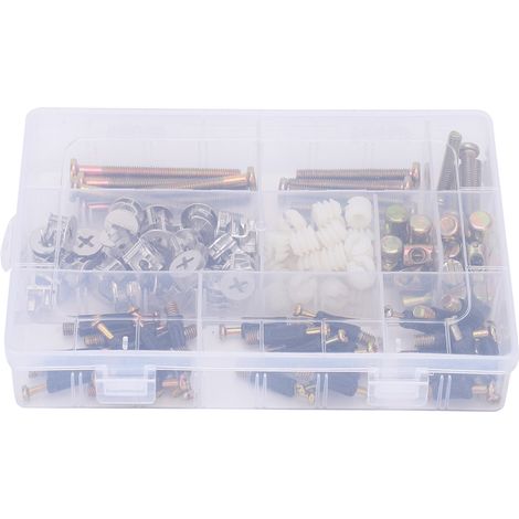 Kit de connexion 3 en 1 comprenant 125 vis, écrous pré-insérés et molettes excentriques pour meubles. (1/5)