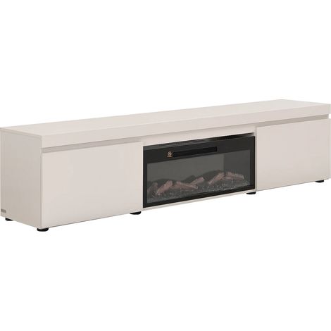Meuble TV 2 portes avec cheminée électrique intégrée - Beige - ZORENO (1/5)
