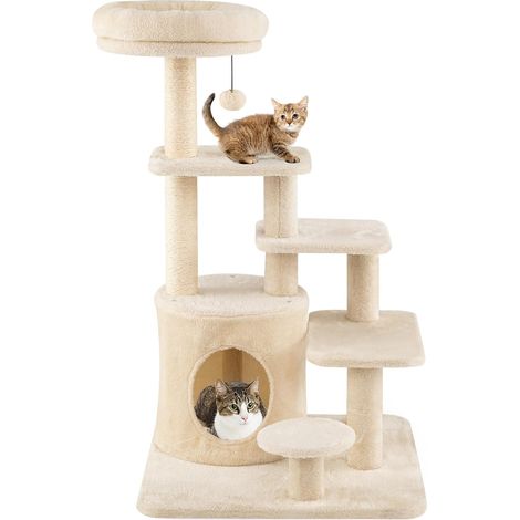 COSTWAY Albero per Gatti Adulti 102 cm, Tiragraffi per Gatti con Posatoio, Cuccia, Pallina con Campanellino Pendente, Piattaforme per Saltare, Albero Tiragraffi per Animali Domestici (1/5)