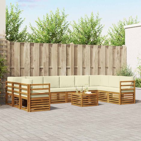 Ecksofa Set mit Kissen 11 pcs Natur und Creme Massivholz Akazie (1/5)