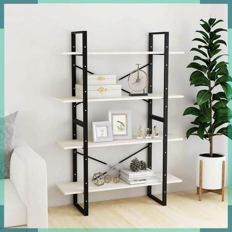 Bibliothèque - 806483 - Bois de pin massif - 4 niveaux - Blanc 100 x 30 x 140 cm (1/5)