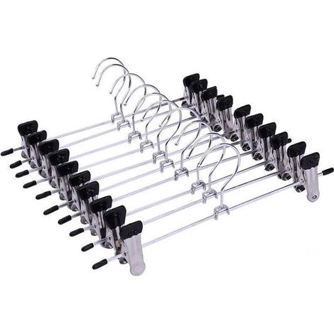 Lot de 10 cintres métalliques avec pinces pour pantalons, jupes, shorts et chaussettes, argent/noir (1/2)