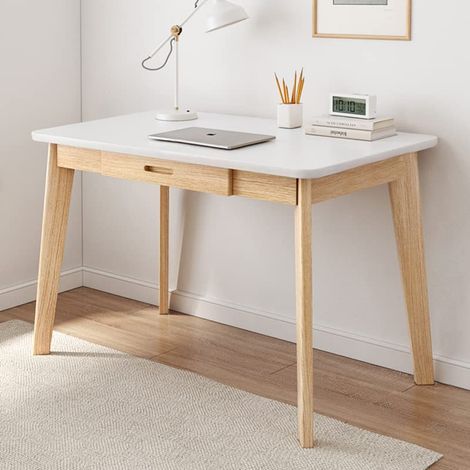 Petit bureau en bois avec tiroirs - Bureau pour ordinateur à domicile ou au bureau, blanc, 80 cm (1/5)