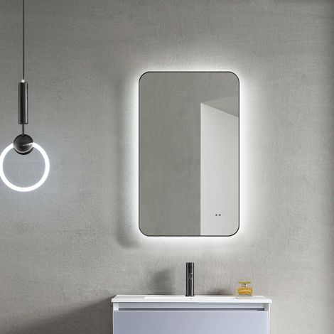 Miroir de Salle de Bain LED en Noir Mat 70x43 cm - Miroir avec capteur de Mouvement - adapté aux pièces humides grâce au Cadre en Aluminium (1/5)