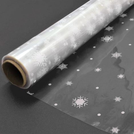 Carta da regalo trasparente (motivo fiocchi di neve) - 40 cm x 30 m Carta da regalo trasparente per cesti regalo, composizioni floreali, regali di Natale (1 rotolo) -Crezuo