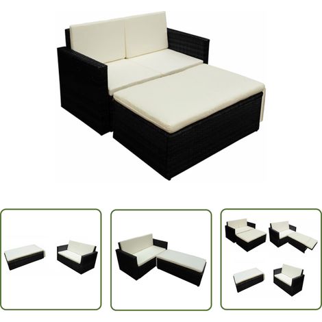 The Living Store Salon de jardin 2 pcs avec coussins Résine tressée Noir - Canapé De Jardin - Salon De Jardin - Meubles De Jardin - Set De Jardin - Rotin (1/5)