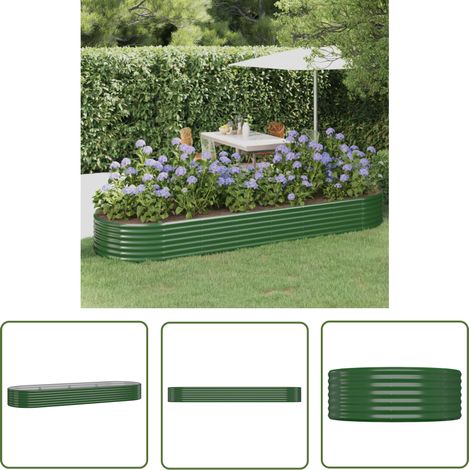 The Living Store Lit surélevé de jardin Acier enduit de poudre 322x100x36cm Vert - Jardinière Surélevée - Bac À Fleurs - Pot De Fleurs Extérieur - Décoration Jardin - Plante Extérieure (1/5)
