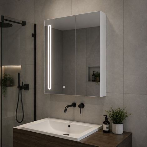 Miroir LED avec Armoire 80x70 Blanc Capteur Touch et Rangement (1/5)