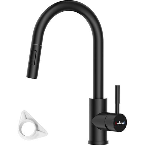Schwarzer Küchenwasserhahn mit ausziehbarem Flexschlauch - Hochdruck (1/5)