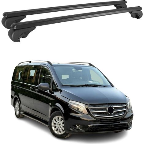 OMAC Barres de toit en aluminium pour Mercedes Vito W447 2014-2026 – TÜV / DIN 75302:2019 – Antivol inclus – Charge max 75 kg – 2 barres Noir (1/4)