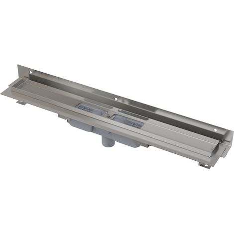 Alcadrain APZ1104 Flexible Low Duschrinne mit Rand für den perforierten Rost und mit einstellbarem Kragen zur Wand, Abfluss senkrecht 1050 mm (1/3)