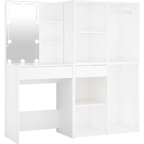 Maison Exclusive - LED-Schminktisch mit 2 Schränken Weiß Holzwerk (1/5)