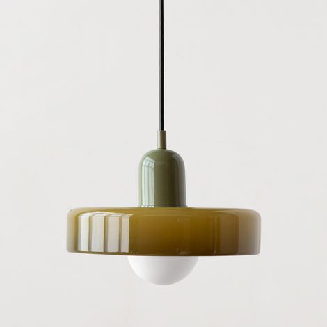 suspension de style Bauhaus aux accents médiévaux dotée d'un abat jour en vitrail. + Base verte 25 cm Verre Vert (1/4)