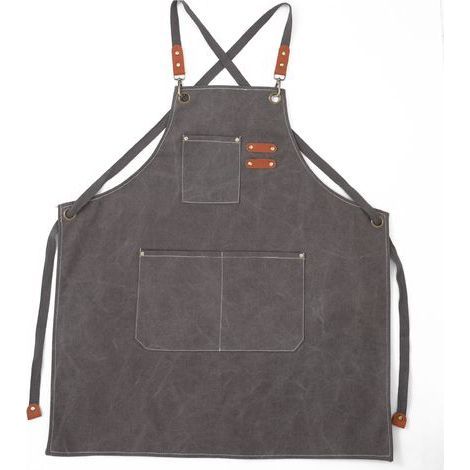 (Gris)Tablier Cuisine Homme Tabliers en Toile avec 3 Poches Imperméable et Réglable Apron pour Barbecue, Restaurant,Jardin, Charpentier,78 x 68cm (1/4)