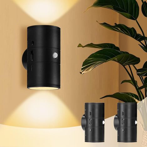 veilleuses LED sans fil avec détecteur de mouvement éclairage intérieur magnétique rotatif à applique murale pour couloir 2 360° noir (1/5)