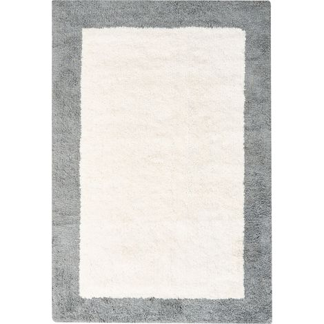 Bath Mat Beige and Grey Cotton 60 x 90 cm Rectangular Shape Geometric Pattern Fluffy Bath Rug Bathroom Accessories Modern Design KABRI