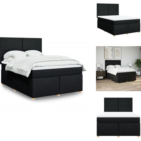 Sommier à lattes de lit avec matelas Noir 160x200 cm Tissu - Sommier À Lattes De Lit - Sommiers À Lattes De Lit - Lit - Meuble De Chambre À Coucher (1/5)