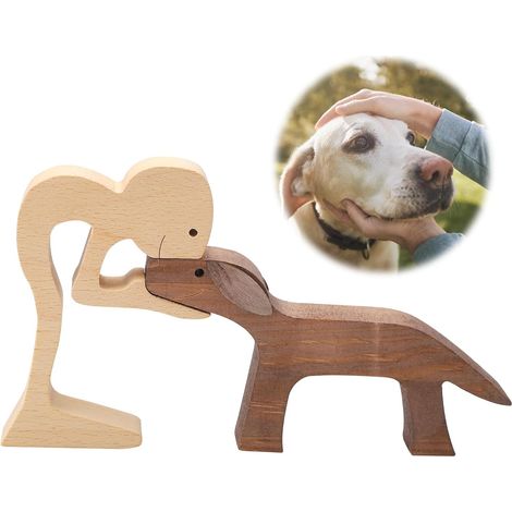 Sculpture chien artisanale en bois, cadeau personnalisé pour les amoureux des chiens, décoration pour chambre ou salon (1/4)