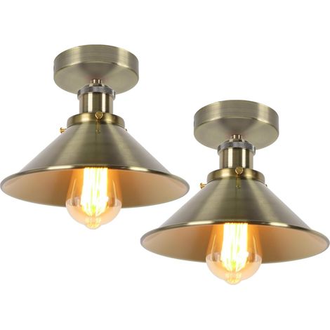 Lot de 2 Plafonnier Industriel Métal E27 Vintage Design Edison pour Cuisine Chambre Couloir